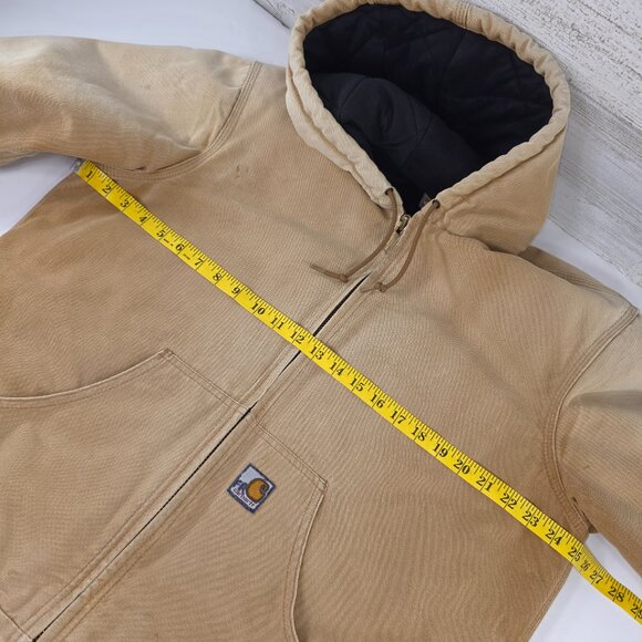 VINTAGE Carhartt Hooded Jacket Beige SZ MEDIUM Distressed Work Stain Paint AS-IS - Picture 14 of 16